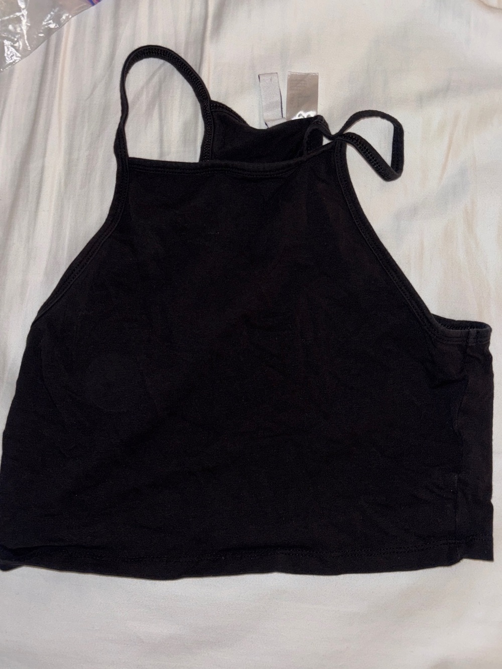 Divided Black Cropped Halter Tank Top